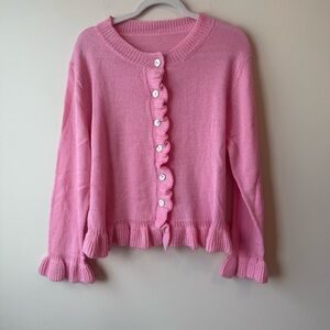 Woman’s Pink Ruffle Cardigan Size Medium